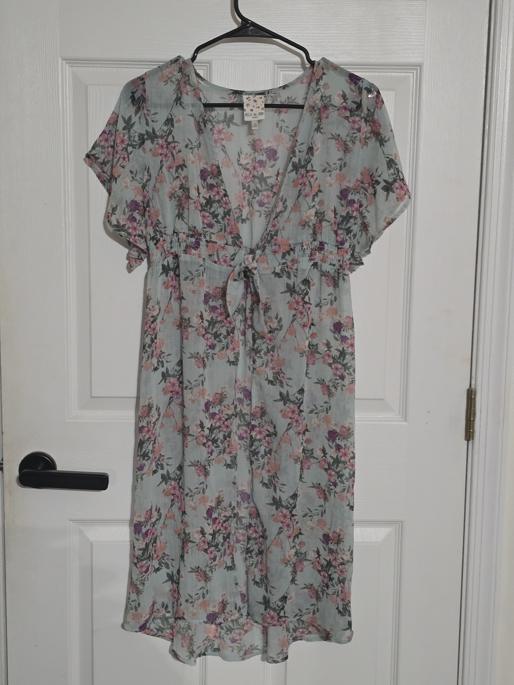Belle Du Jour Light Blue Floral Tie-Front Midi Duster